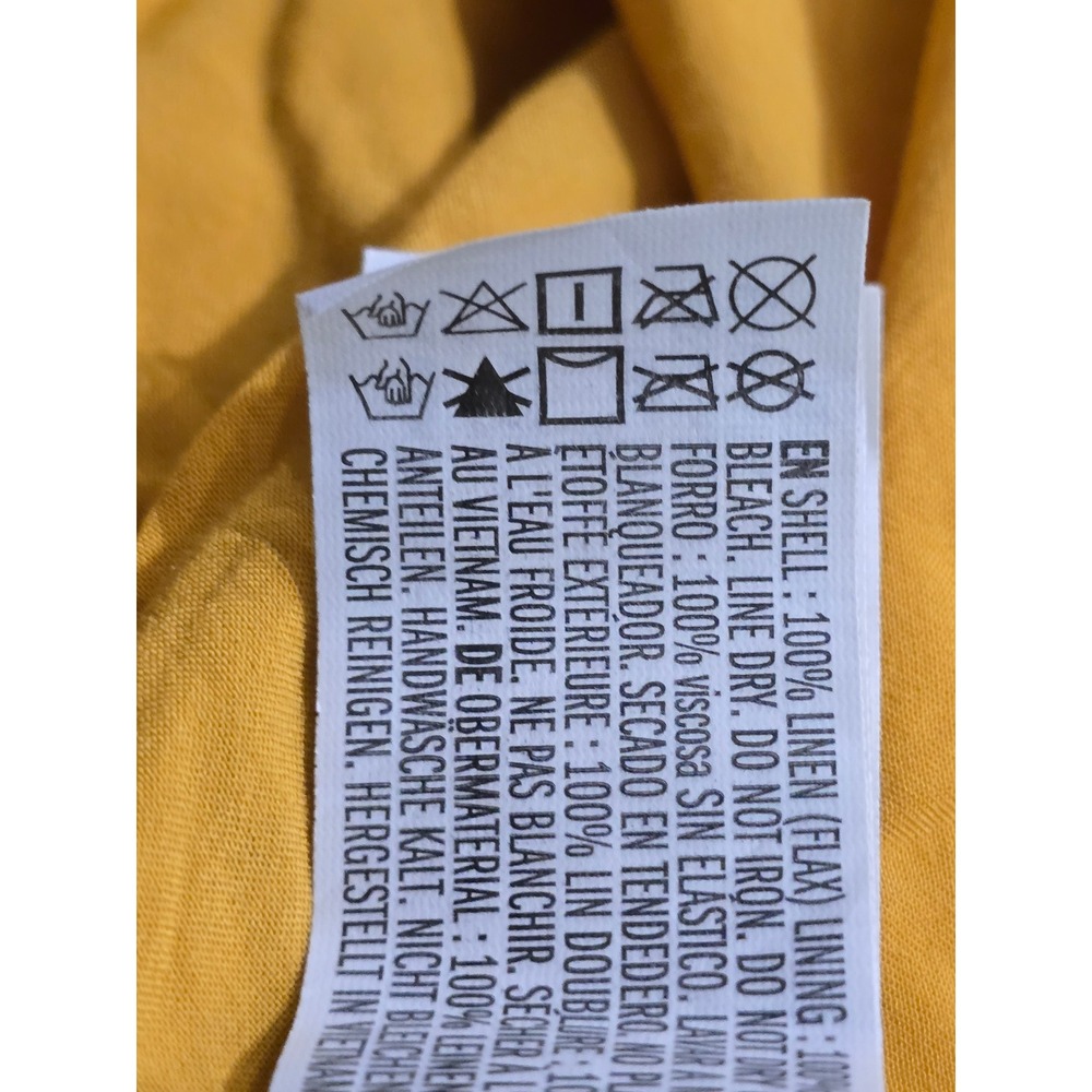 Forever 21 Mustard Yellow 100% Linen Cold Shoulder Ruffle Mini Dress Medium - Picture 10 of 11